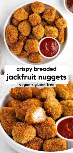 crispy breaded jackfruit nuggets with vegan and gluten - free ketchup