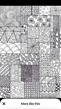 a black and white drawing of many different patterns