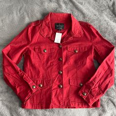 Sanctuary Military Styled Jacket. Nwt. Never Worn. Casual Red Blazer With Buttons, Red Cotton Button-up Outerwear, Casual Red Button-up Blazer, Red Cotton Outerwear For Work, Red Cotton Blazer For Fall, Military Style Jackets, Red Shorts, Military Fashion, Military Jacket