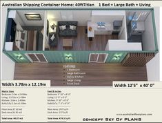 an aerial view of a living room, kitchen and bedroom area with the floor plan