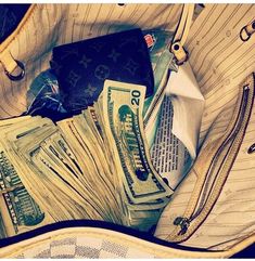 a purse filled with money and other items