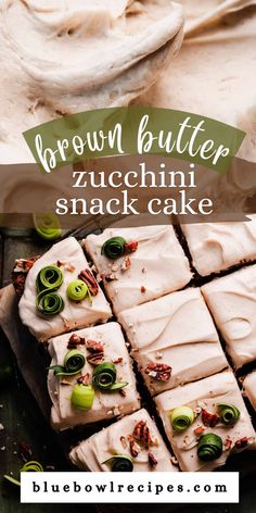 brown butter zucchini snack cake with cream cheese frosting