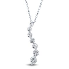 This lab-grown diamond journey pendant illuminates your journey with seven round brilliant cut lab grown diamonds. Honoring the beauty of roads traveled together, each stone curves with elegance and reminds the one who wears it to savor how far they’ve come. Fashioned in 14K white gold, the illustrious accessory goes the distance. | 3/4 ct. tw. Lab Grown Diamond Journey Pendant Necklace | 14K White Gold | Size 18" | Helzberg Lab Grown Diamonds Journey Pendant, Diamond Accessories, Stone Cuts, Spring Rings, Round Brilliant, Lab Grown, Lab Grown Diamonds, Stone Color, Jewelry Shop