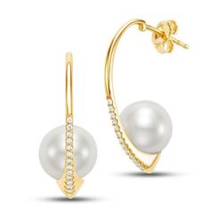 Elevate your elegance with these captivating 14k yellow gold Pearl and Diamond Hoop Earrings. Each hoop is adorned with a perfect harmony of sophistication, featuring 13 diamonds and a lustrous freshwater pearl, creating a total carat weight of .11. The diamonds, with an exquisite color and clarity grade of H/SI, add a Elegant White Diamond Hoop Earrings, Elegant White Gold Hoop Pearl Earrings, Luxury Yellow Gold Hoop Earrings With Pearl Drop, Luxury Hoop Pearl Earrings For Formal Occasions, Luxury Formal Hoop Pearl Earrings, Luxury Pearl Hoop Earrings For Formal Occasions, Elegant Yellow Gold Hoop Pearl Earrings, Formal White Gold Hoop Pearl Earrings, Perfect Harmony