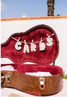 an open guitar case sitting on top of a table