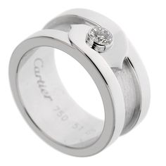 Cartier C de Cartier Vintage White Gold Diamond Solitaire Ring 1cr80-0 Cartier Love Ring Diamond, Cartier Vintage, Cartier Diamond, Couple Band, Round Diamond Setting, Diamond Solitaire Ring, Men Diamond Ring, Modern Ring, White Gold Band