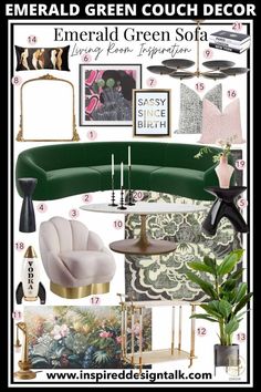 the emerald green couch decor is featured in this article