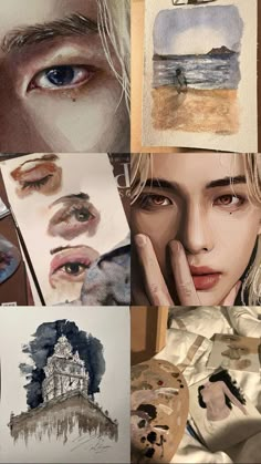 a collage of photos with different types of art on them, including paintings and drawings