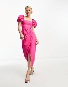 & Other Stories linen blend corset detail midi wrap dress in pink | ASOS Pink Puff Sleeve Midi Dress For Date Night, Confessions Of A Shopaholic, Pink Dress Casual, Bodice Top, Bridesmaid Ideas, Midi Wrap Dress, Dress Crafts, Puffed Sleeves Dress, Dress Inspo