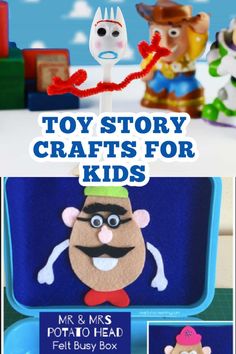 toy story crafts for kids featuring mr and mrs potato head, fett's busy box