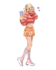 a drawing of a girl holding a cell phone