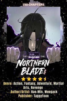 the legend of the northern blade poster is shown in black and white with stars around it