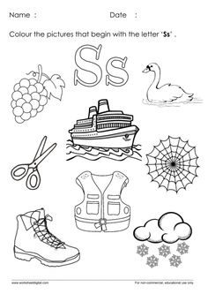 the letter s worksheet with pictures and words to help students learn how to write