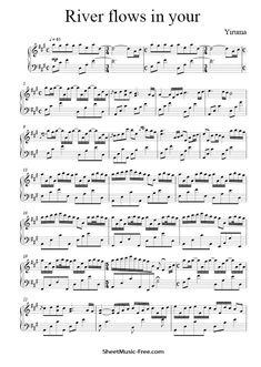 the river flows in your sheet music score for violin and piano, with notes on each side