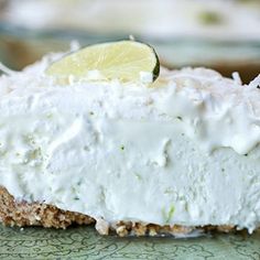 a slice of key lime pie on a plate