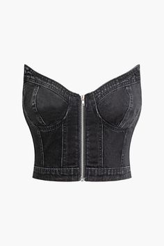 V-neck Zip-Up Strapless Bustier Top Y2k Summer Outfits, Fashion 90s, Strapless Bustier, Top Streetwear, Bustier Top, Tops Fall