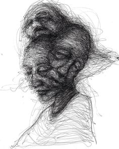 a black and white drawing of a woman's head