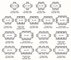 the table and chairs are shown with measurements for each seat, which is in different sizes