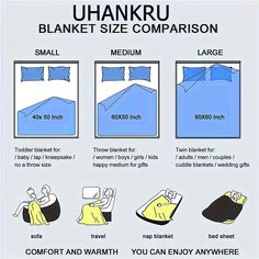 the instructions for how to make a blanket size comparison