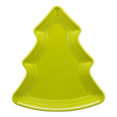 a green plastic christmas tree dish on a white background