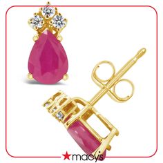 in stock Macys Jewelry, Unique Gifts For Him, Yellow Gold Jewelry, Pink Topaz, Ruby Earrings, Red Earrings, Metal Earrings, Jewelry Rings Engagement, Diamond Earrings Studs