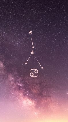 the zodiac sign tau hangs in the night sky with stars and clouds above it,