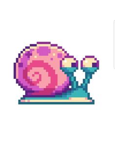 an image of a snail pixelated in pink and purple colors on a white background