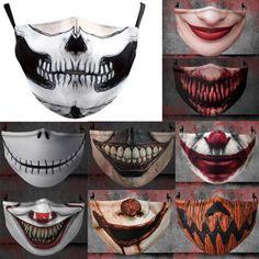 several different types of clown masks with teeth