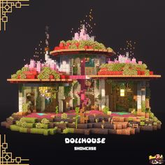 an image of a house made out of legos with plants and flowers on the roof