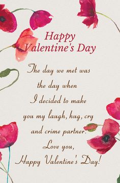 a valentine card with red flowers and the words happy valentine's day