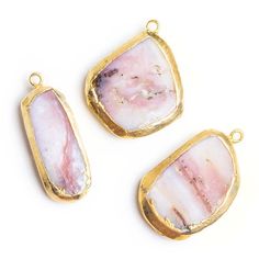 Gold Leafed Pink Peruvian Opal Pendant 1 Piece - The Bead Traders Gold Pink Opal Necklace For Gifting, Gold Rose Quartz Pendant Jewelry, Gold Pink Opal Necklace For Gift, Gold Pendant With Rose Quartz, Pink Opal Pendant Jewelry, Pink Opal Pendant With Gemstone, Pink Opal Gemstone Pendant Jewelry, Pink Agate Pendant Jewelry, Pink Opal Jewelry With Natural Stones