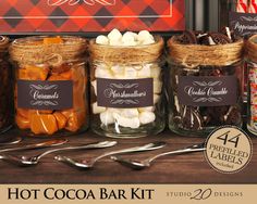 hot cocoa bar kit in glass jars with labels