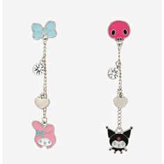 Kuromi Earrings2 Kuromi Earrings, Totoro Soot Sprites, Up Carl And Ellie, Wall E Eve, Disney Pixar Up, My Melody Kuromi, Pink Skull, Jewelry Tags, Mismatched Earrings