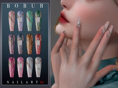 the nail art is designed to look like it has many different designs