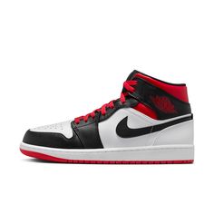 Style: Dq8426-106 Color: White/Black-Gym Red Gender: Mens Air Jordan 1 Mid Women, Jordan Shoes For Women, Jordan 1 Mid White, Jordan Model, Jordan Retro 1, Nike Air Jordan 1 Mid, Air Jordan Retro, Womens Jordans, Nike Shox