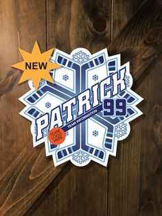 a sticker with the word patrick 99 on it and an orange star above it