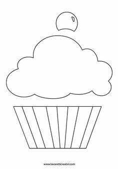 a cupcake with an apple on top is outlined in the shape of a cloud