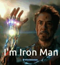 iron man with the words i'm iron man in front of him and an image of