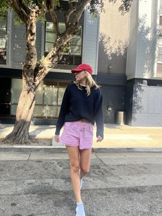 red and blue outfit fall inspiration boxer short trend Boxer Short Outfits, Boxers Outfit Female, Pajamas Shorts Outfit, Red Shorts Outfit, Boxer Outfit, Striped Shorts Outfit, Boxer Shorts Outfit, Boxer Shorts For Women, Womens Boxer Shorts