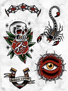 an assortment of tattoos with different designs on them