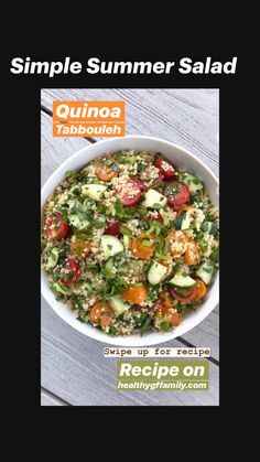 quinoa tabbouleh recipe with tomatoes, cucumbers and other vegetables