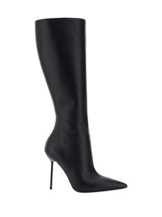 Lambskin lidia boots by paris texas, smooth leather design, knee-length model, elongated geometric toe, zip closure on the side panel, stiletto heel. Composition: 100% % Lamb Ovis Aries Aries Paris Texas Boots, Texas Boots, Heel Boots For Women, Black Knee Boots, Texas Women, Rodeo Fashion, Leather Heeled Boots, Paris Texas, Italian Shoes