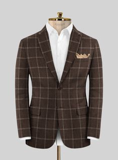 Discover the new you and achieve a voguish look with our Loro Piana Voinal Wool Silk Linen Jacket. Effortlessly tailored from a blend of wool, silk, and linen, it ensures that you feel comfortable through all the special moments life has to offer. Its earthy brown hue, combined with splendid wide checks, creates an eye-catching and sharp look that is sure to garner compliments from all sides of the room. This jacket will take you from the office to drinks with ease. 
  Loro Piana Proposte Giacch Blue Linen Shirt, Grey Wool Suit, Brown Corduroy Jacket, Earthy Brown, Cashmere Jacket, Tweed Suits, Silk Linen, Tuxedo Shirts, Custom Suit