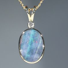 Natural  Australian Boulder  Opal  And Diamond Gold Pendant Code -Gpa150 Australian Opal Necklace, Expensive Jewellery, Green Certificate, Diamond Gold Pendant, Stormy Blue, Art Bottle, Boulder Opal Pendant, Metalwork Jewelry