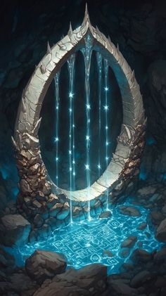 an artistic rendering of a fountain in the shape of a circle with lights coming from it