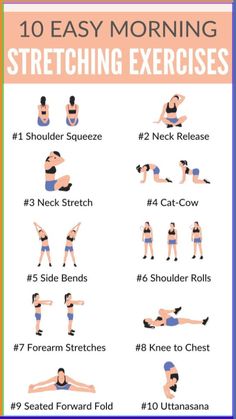 a poster showing how to do an easy morning stretching exercise for the lower back and upper body