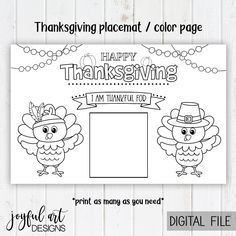 a thanksgiving coloring page with an image of two turkeys and a happy thanksgiving message