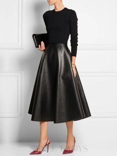 Urban Simple PU Plain Umbrella Skirt Leather Skirt Outfit, Umbrella Skirt, Black Leather Skirts, Looks Black, Simple Elegance, Looks Style, Work Fashion, Elegant Outfit