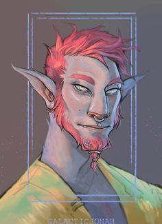 a drawing of a man with pink hair and horns