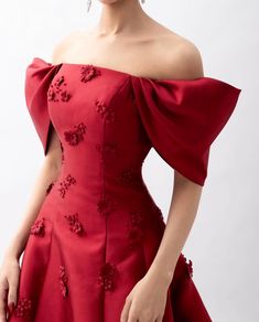 This elegant evening dress features intricate 3D flowers and a flattering off-shoulder neckline. Perfect for formal events and special occasions, it exudes a dreamy and sophisticated aura. The vibrant red color adds a touch of romance and glamour. window.adminAccountId=244214477; Wedding Dress Overskirt, Yellow Evening Dresses, Silver Evening Dress, Purple Evening Dress, Gold Evening Dresses, Green Evening Dress, Girls Dress Shop, Pink Evening Dress, A Line Evening Dress